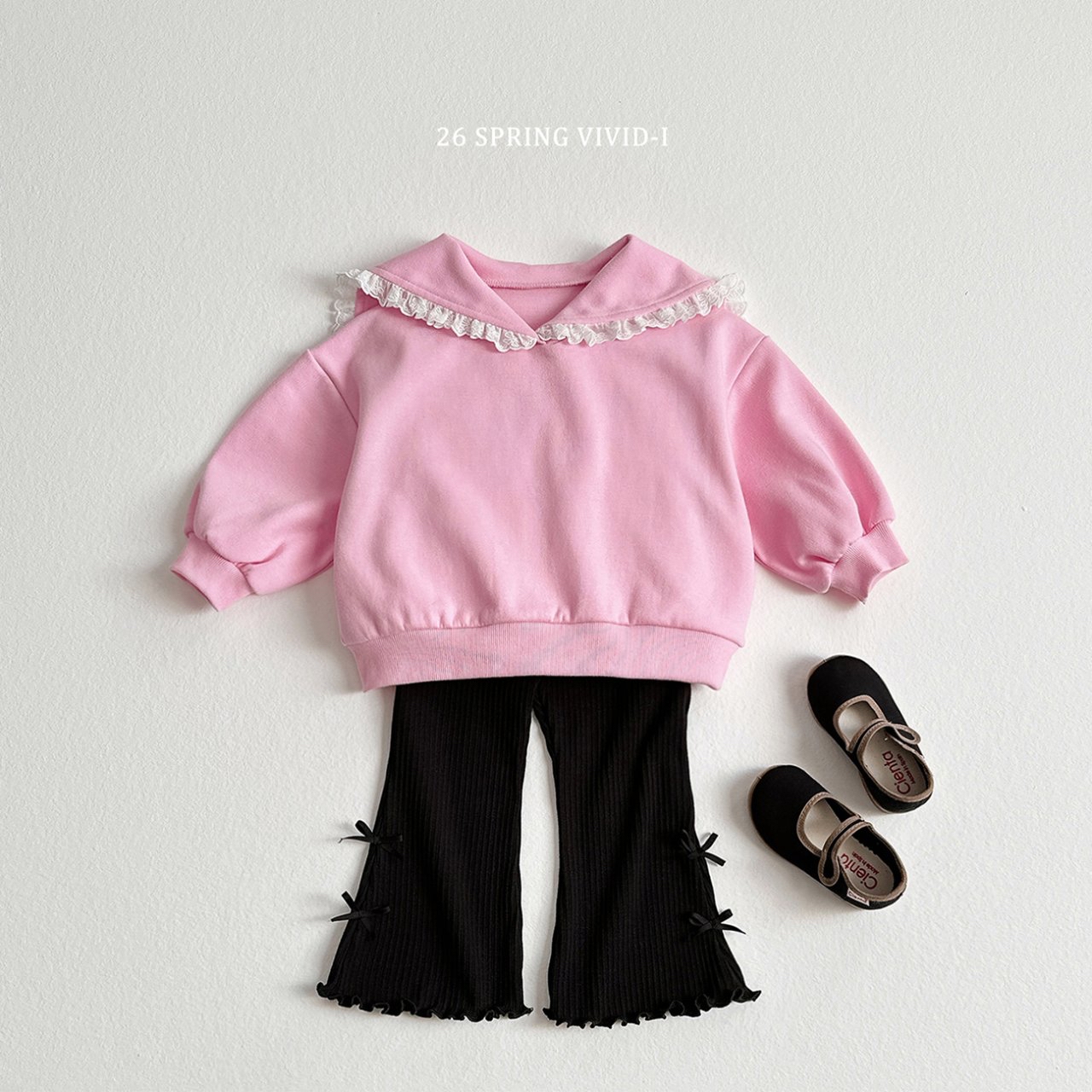 🌸預訂 韓國直送🌸🇰🇷VIVIDI三色蕾絲水手領泡泡袖喇叭褲上下套裝