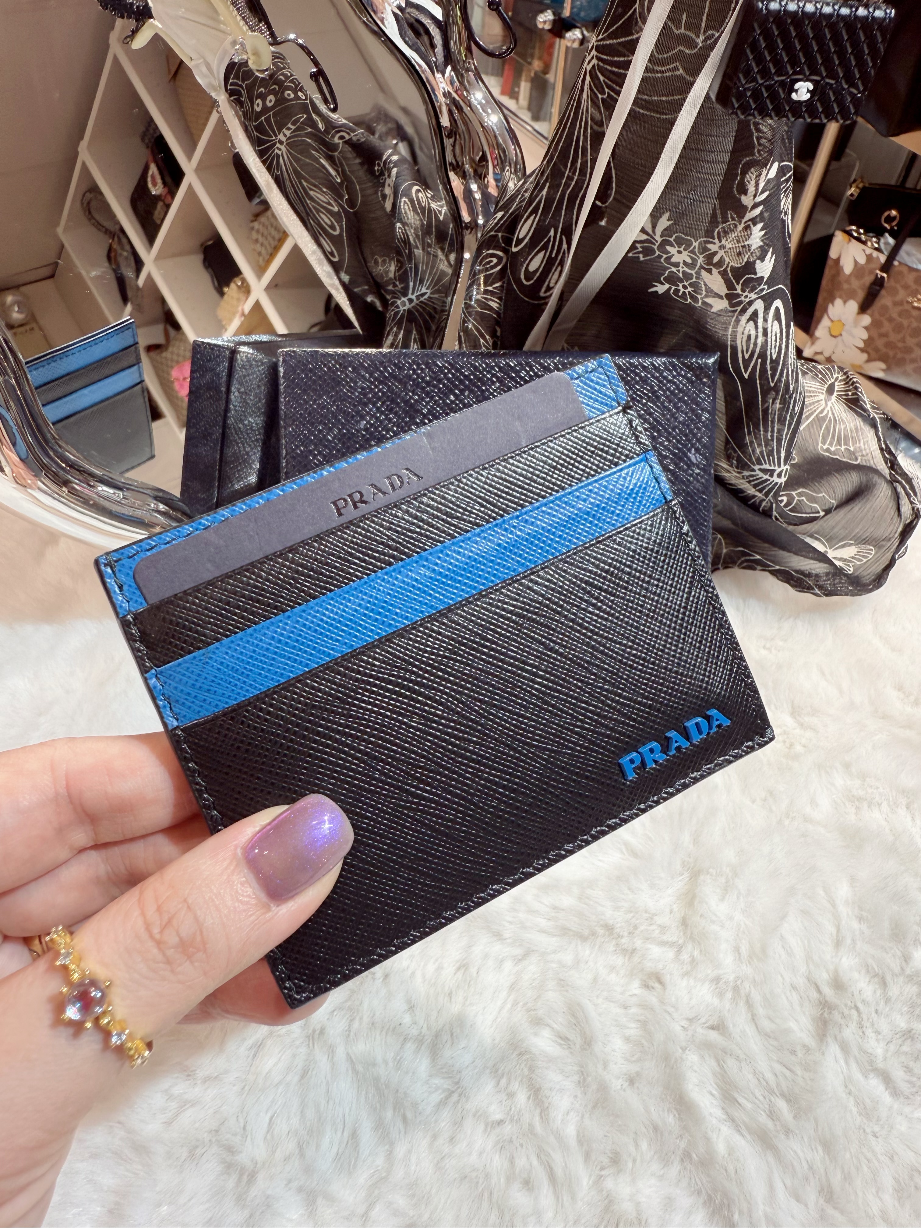 Prada card holder 7cc/sf/blk/blue