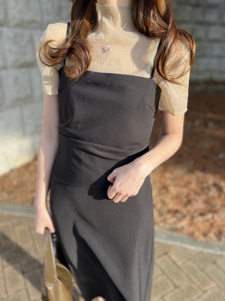 Airy Sheer Crinkle Top (Brown)