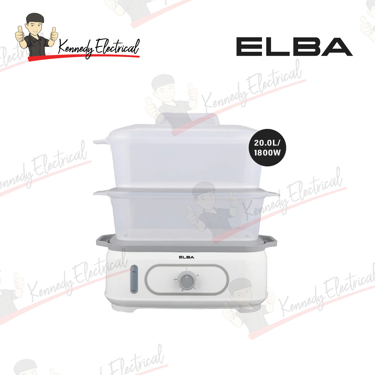 Elba 20L Food Steamer - 2 Layer Of Interchangable Steam Basket EFS-M2028(WH)