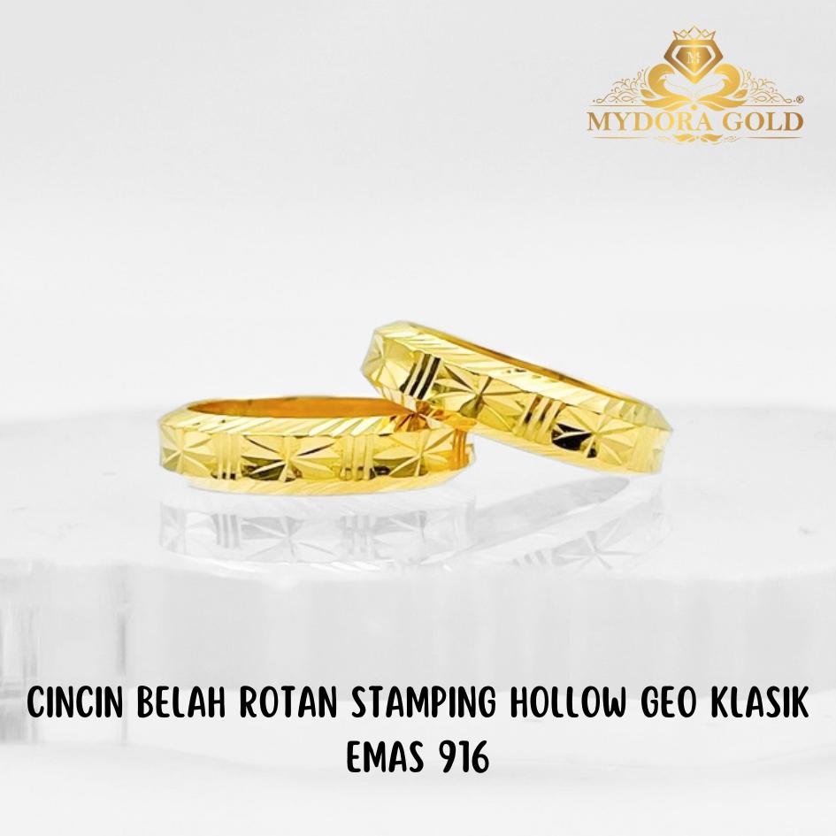 MYDORA Cincin Belah Rotan Stamping Hollow Geo Klasik | Emas 916/22K