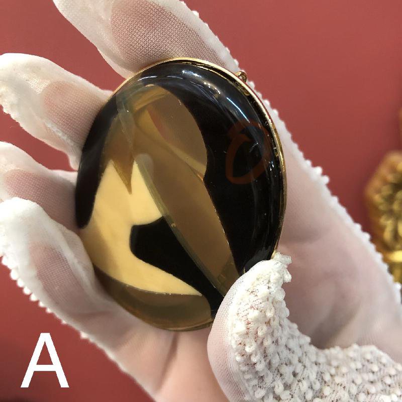 1960-70s Horn & Bone Inlay Short Hair Flapper Lady Oval Brooch/Pendant(NA0727)