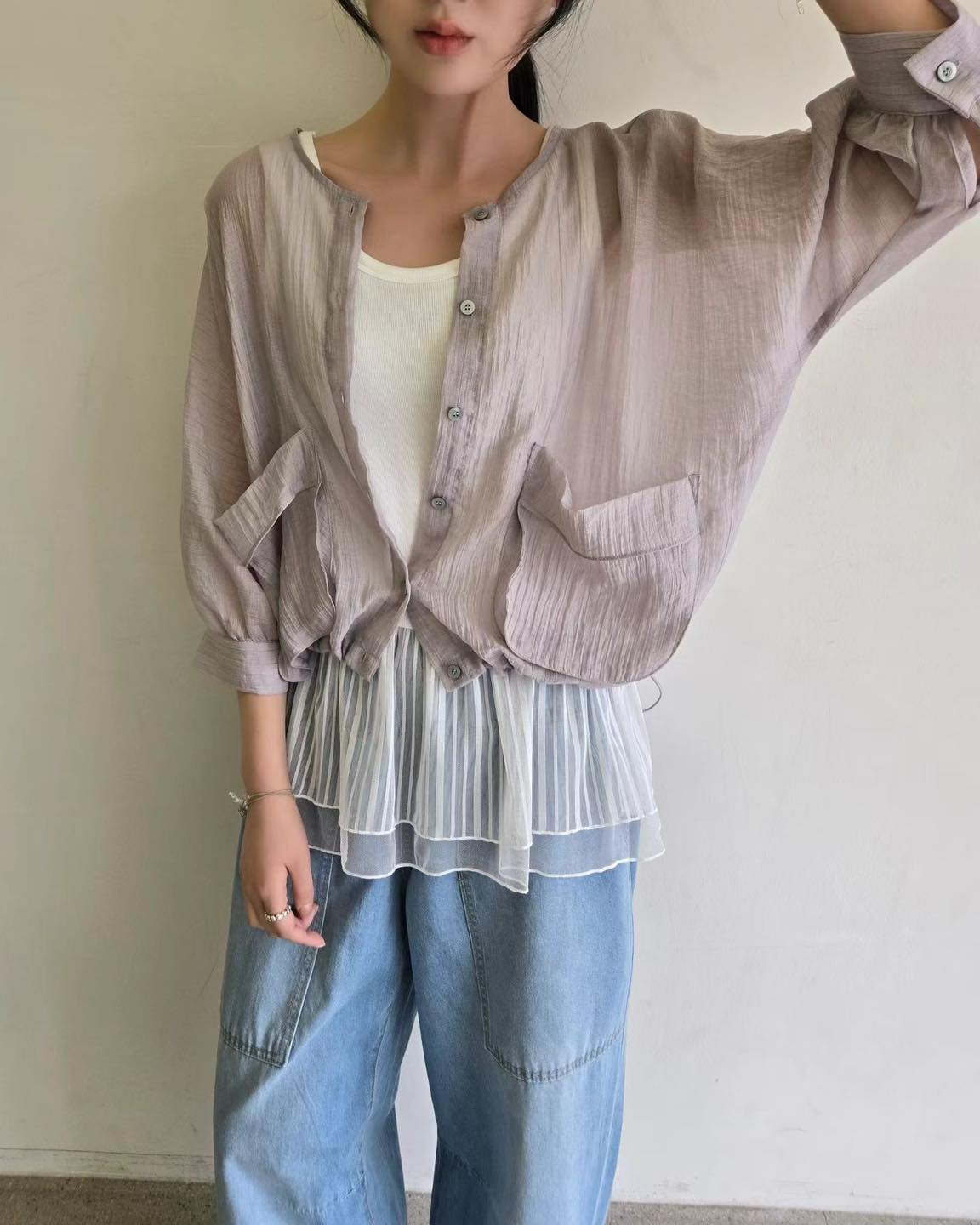 可束腳中袖皺皺恤衫外套