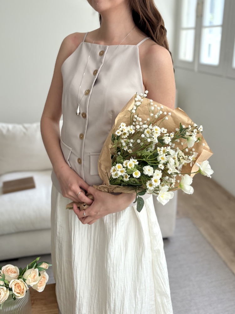 French Muse Vest Dress (Beige)