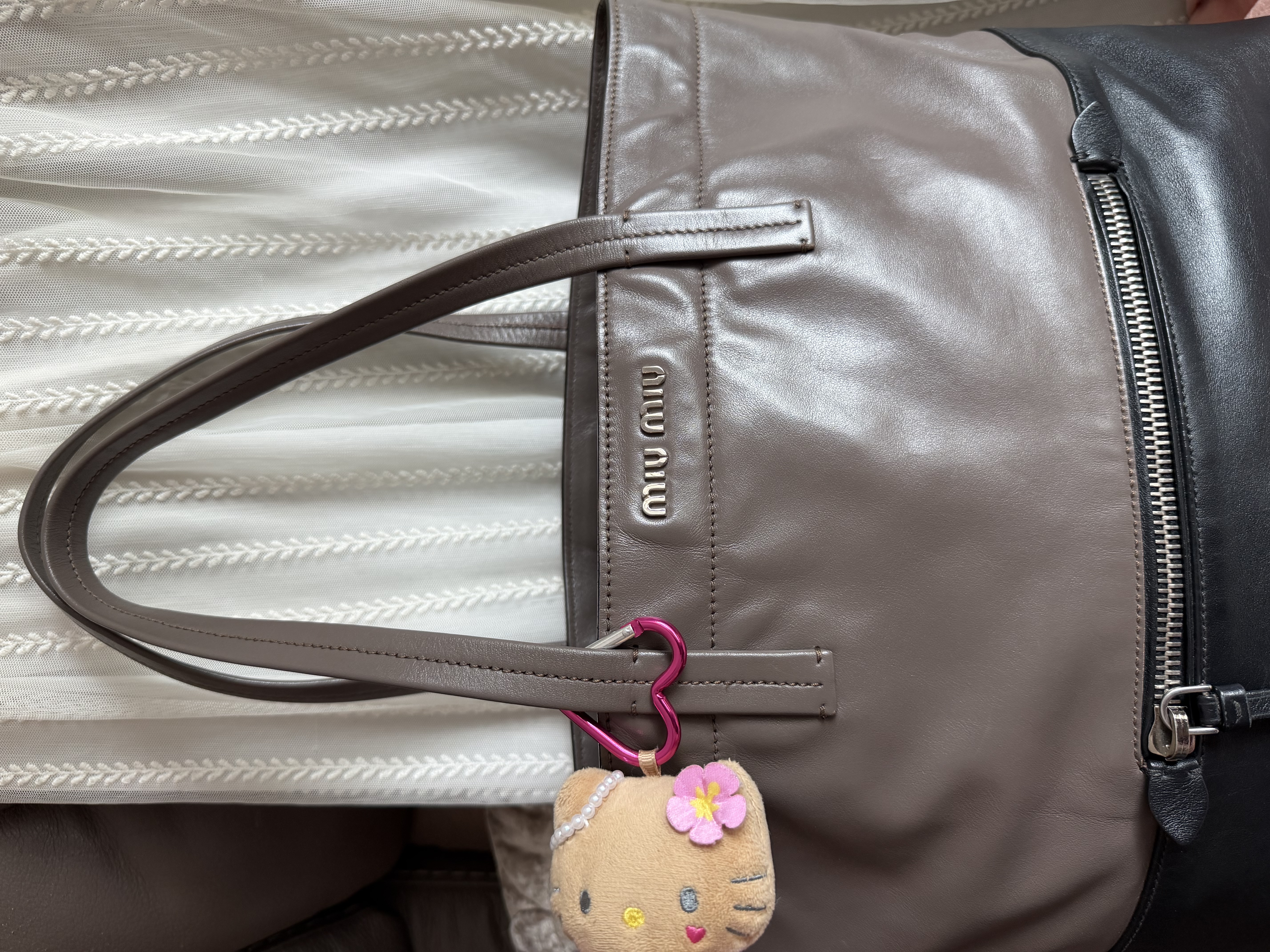 Miu miu ivy black grey leather tote bag