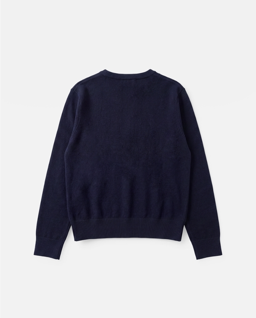 Marie Claire Essential Logo Jacquard Wool Round Knit 