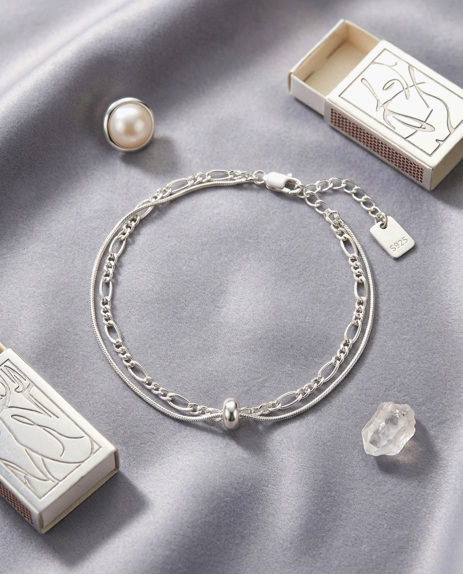 S925 - EB0095 Ball with double layer Bracelet