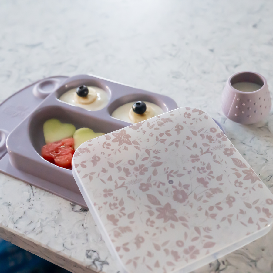 TIDY TOT Premium EasyMat Mini 矽膠吸盤式餐盤(附保溫袋) - 玫瑰花園【建議4個月或以上】