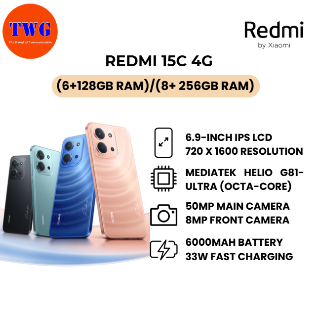 REDMI 15C 4G (6+128GB RAM)/(8+ 256GB RAM) 100% ORIGINAL MALAYSIA BRAND NEW