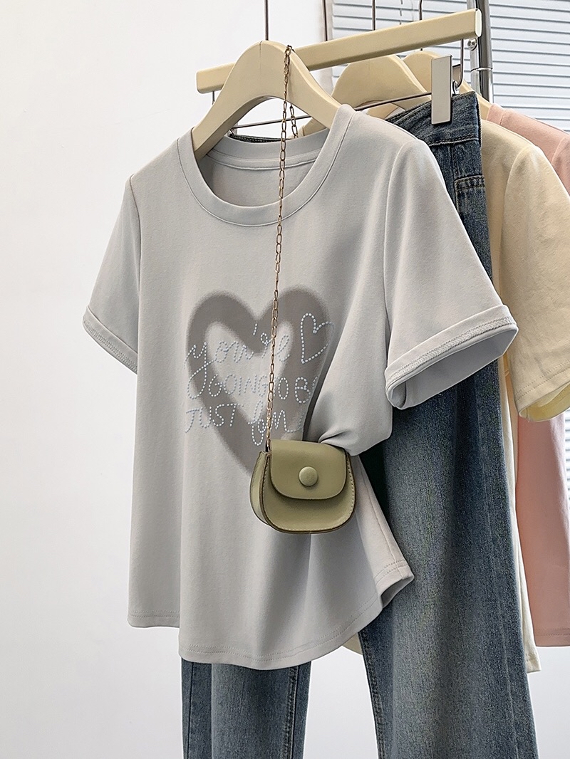 B195(36918) 美式甜辣风撞色爱心印花小字母刺绣3色上衣