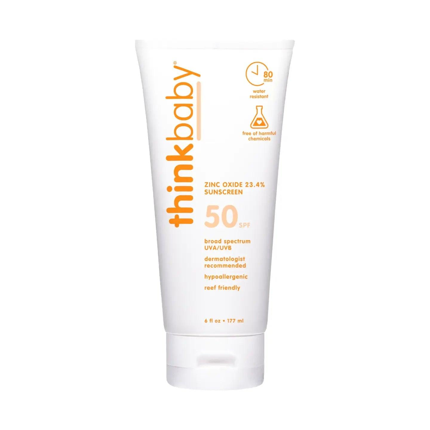 原裝香港行貨 Think Thinkbaby Safe Sunscreen SPF 50+ 6oz (177ml) 家庭裝 – 安全幼兒礦物物理防曬霜 防水防汗 無化學成分 適合嬰兒及全家使用 美國製造