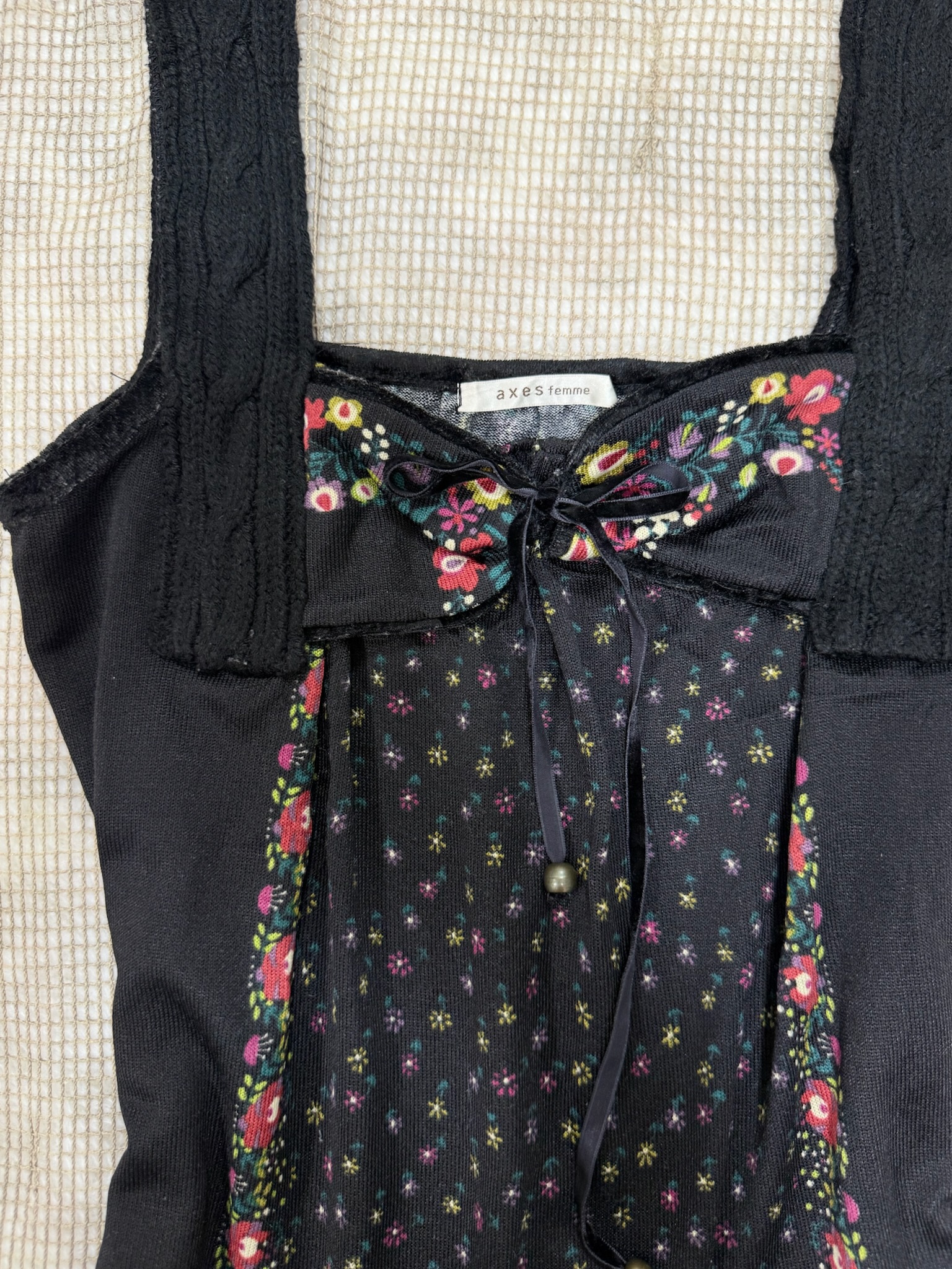 Axes Femme Romantic Floral Print Peplum Tank with Lace Accents