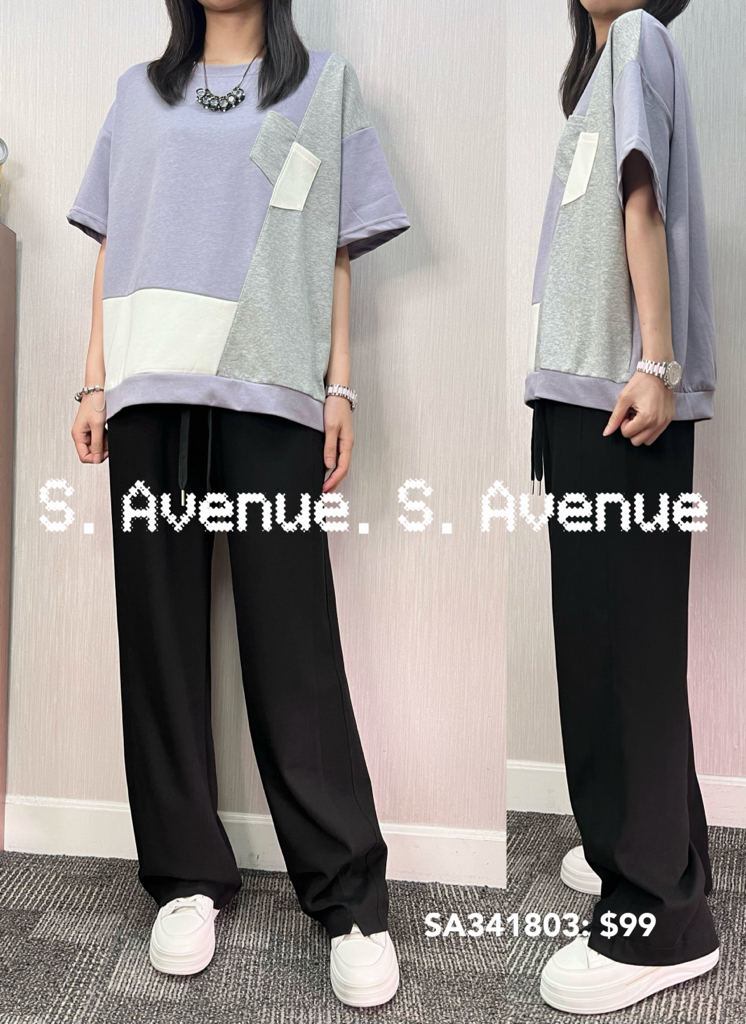 SA341803: 短袖拼布拼色鬆身tee