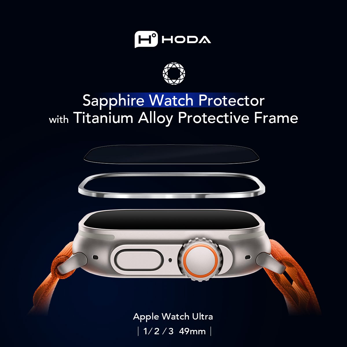 HODA Apple Watch Ultra 1 / 2 / 3 49mm 藍寶石螢幕保護貼 鈦合金保護框