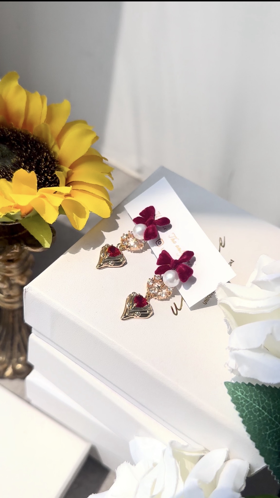 酒紅蝴蝶心耳環🎀