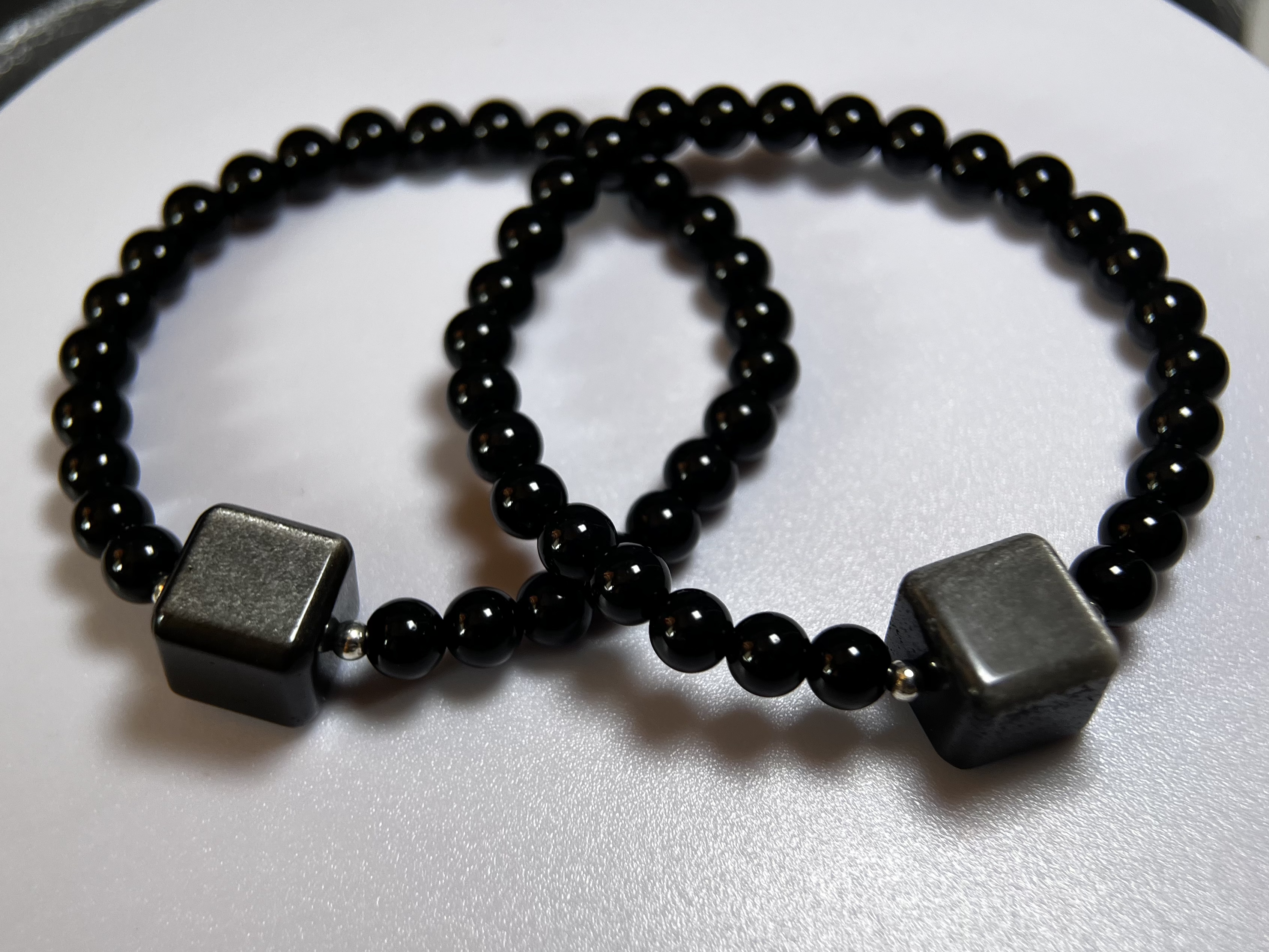 29B162手鏈｜黑曜石+方形銀曜石