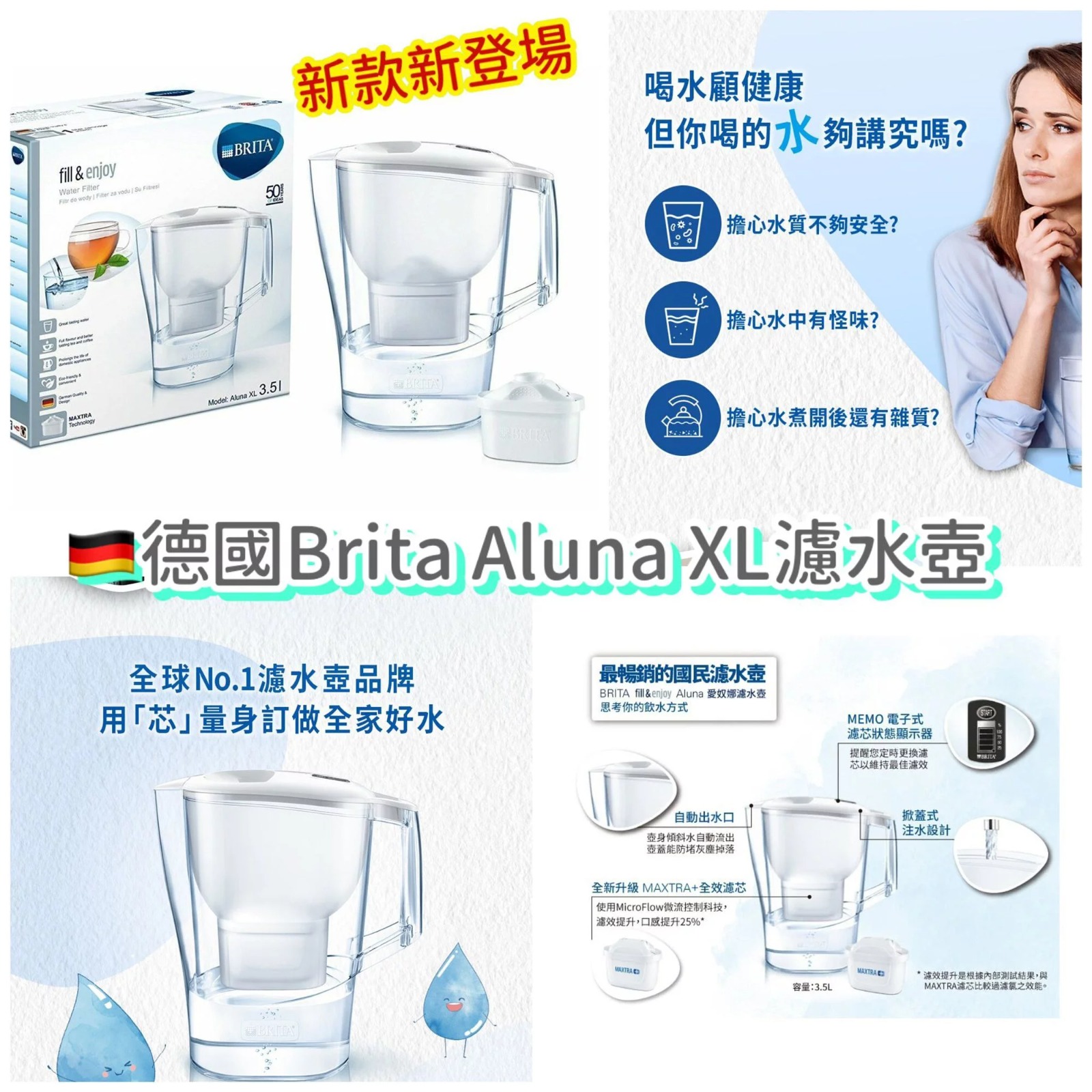 【預訂】德國Brita Aluna XL 濾水壺3.5L裝