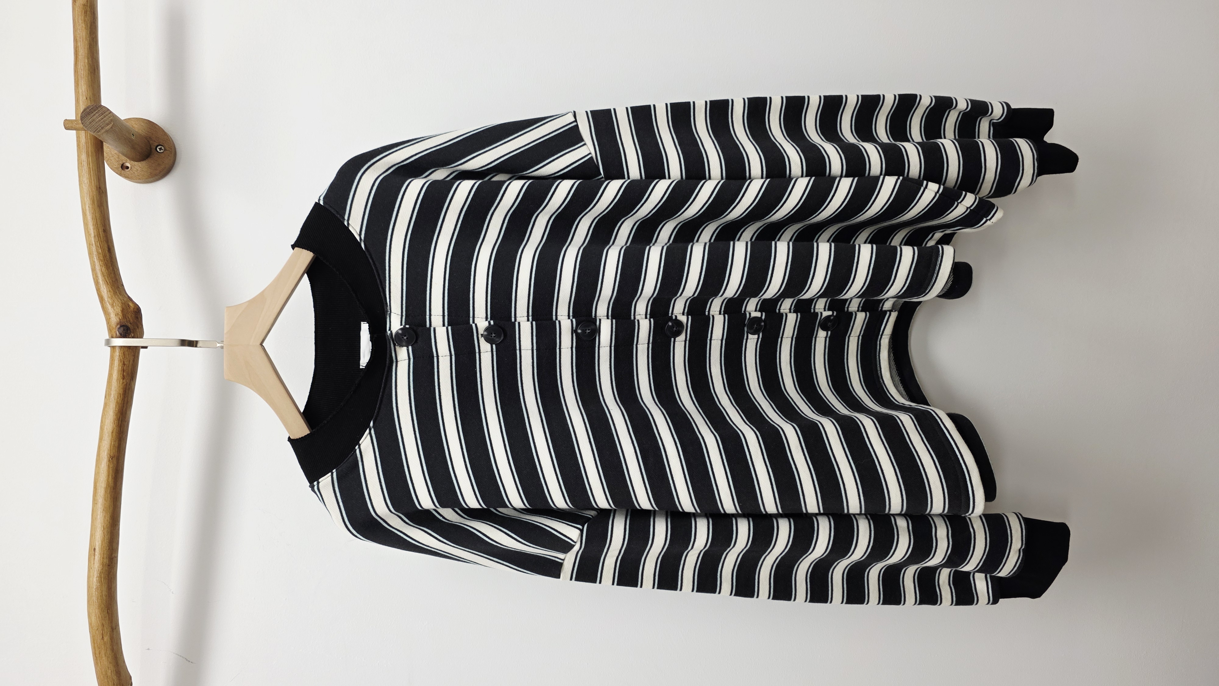 韓國炭灰米白橫間闊棉外套