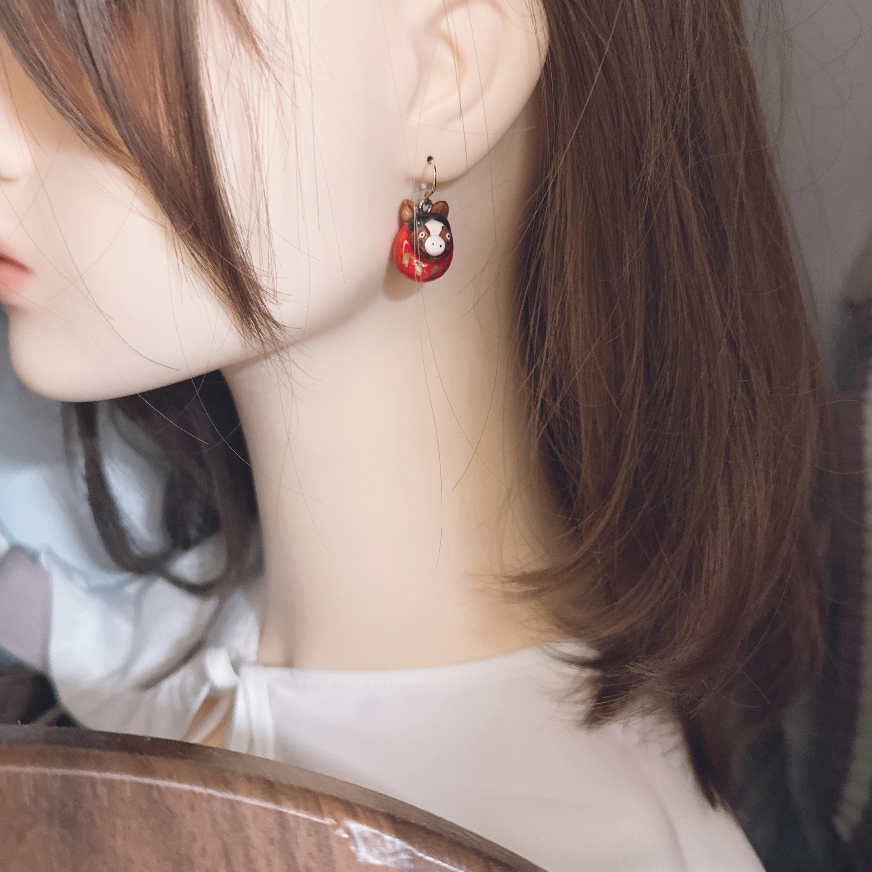 手繪招財貓貓🐱馬年達摩耳環