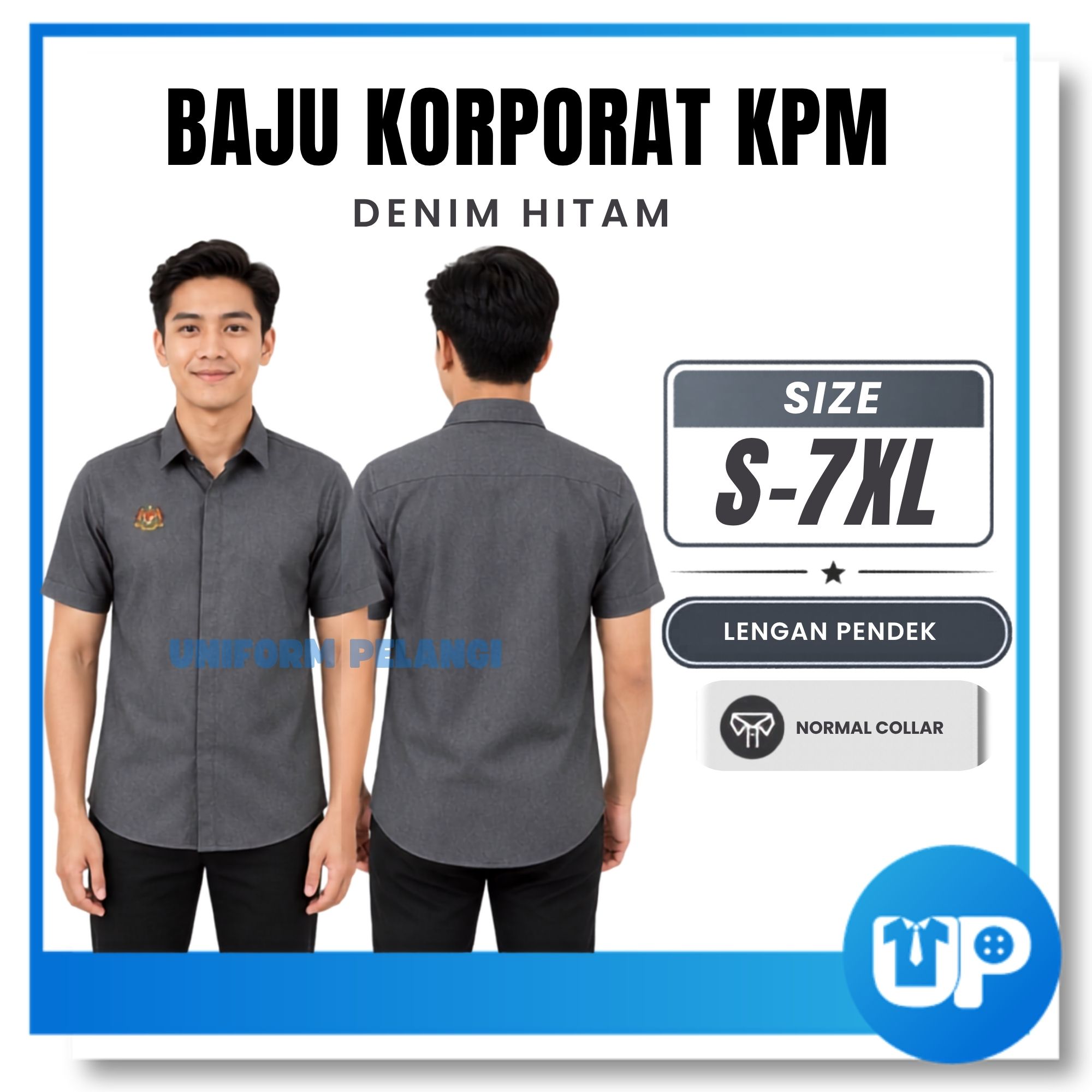 [PREORDER] Baju Korporat KPM Lelaki Denim Hitam Soft Lengan Pendek Denim Black Corporate Shirt Uniform with logo