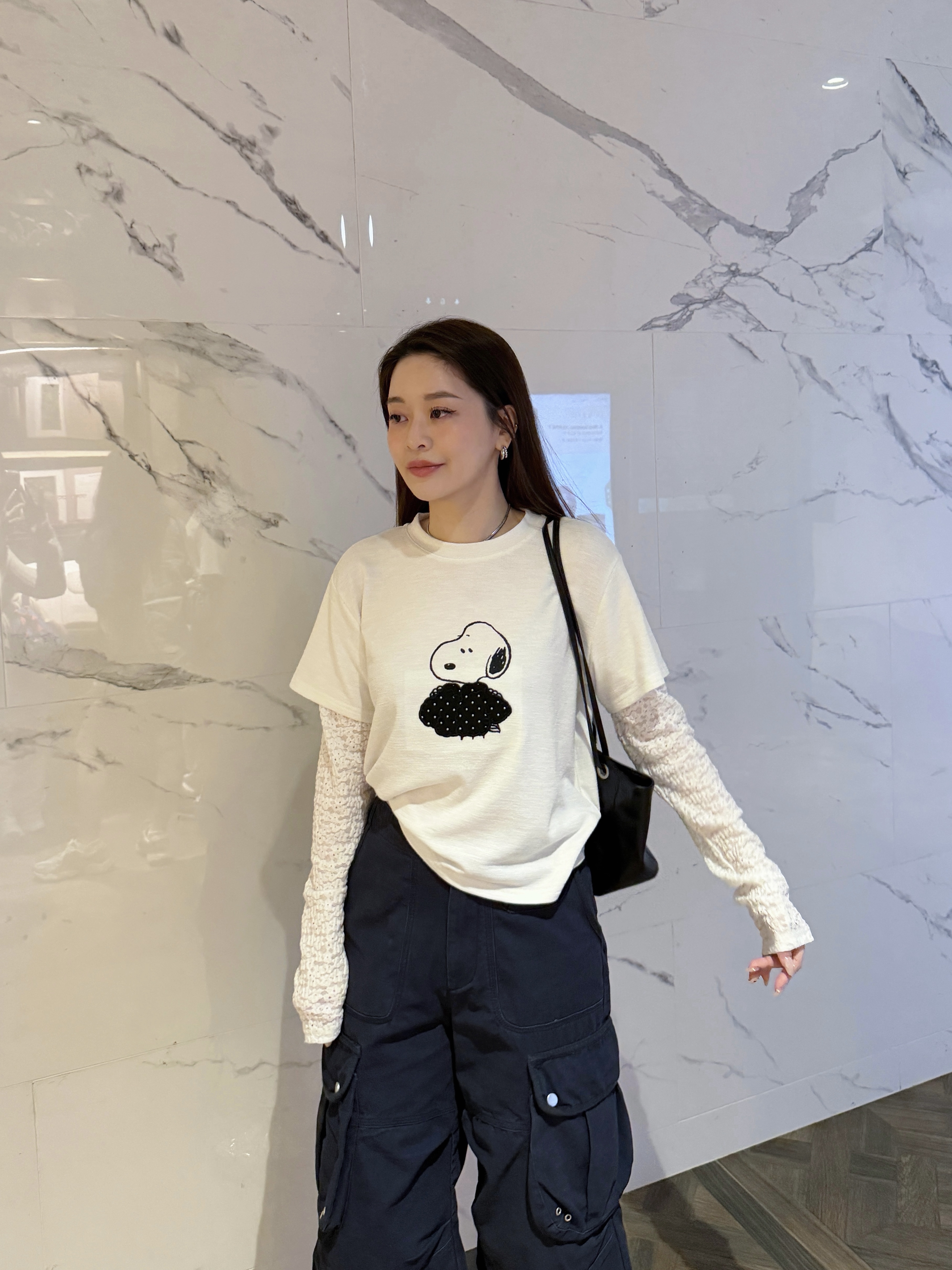 拼接手袖！Snoopy tee