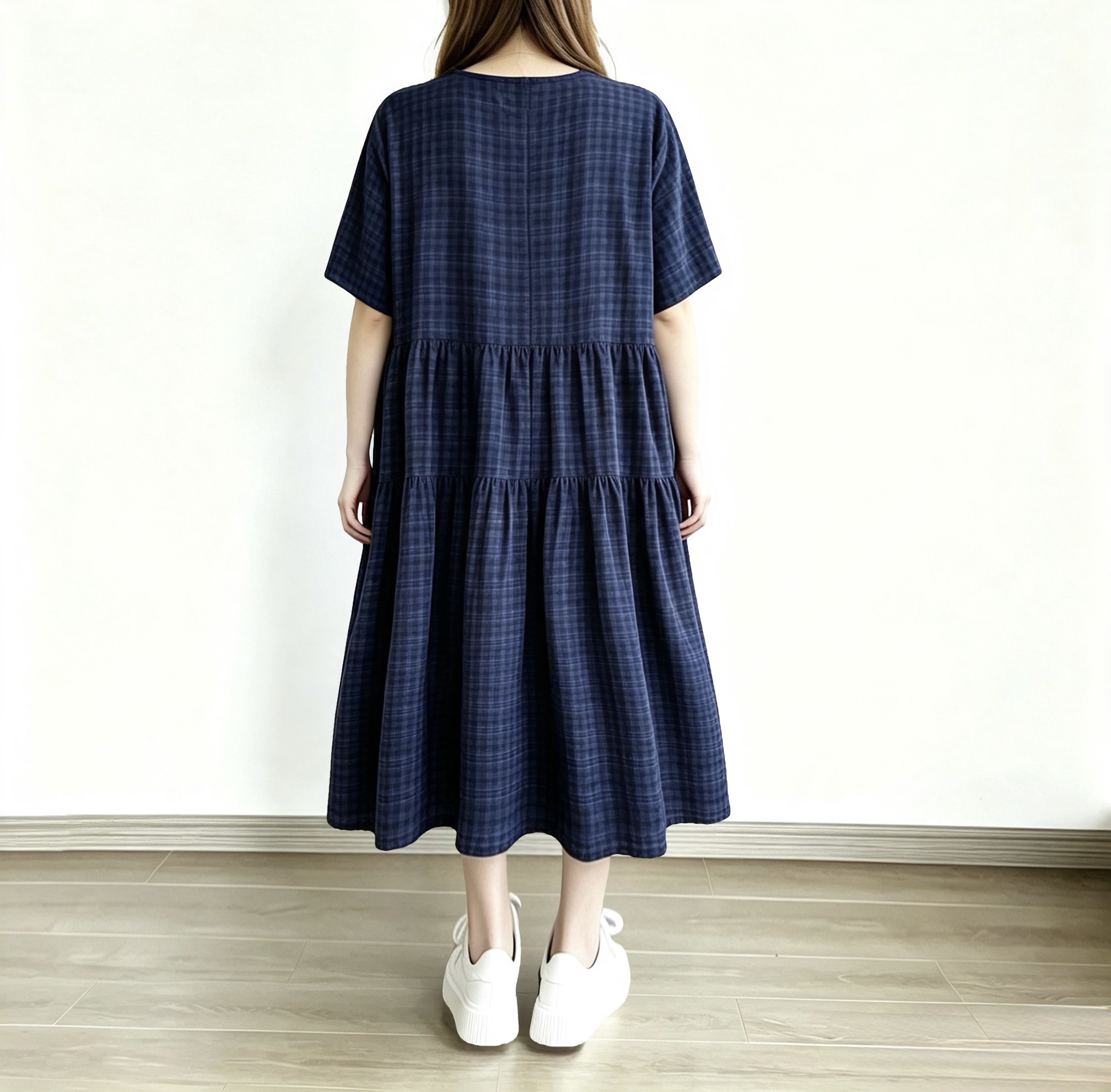 日系格仔刺繡傘裙