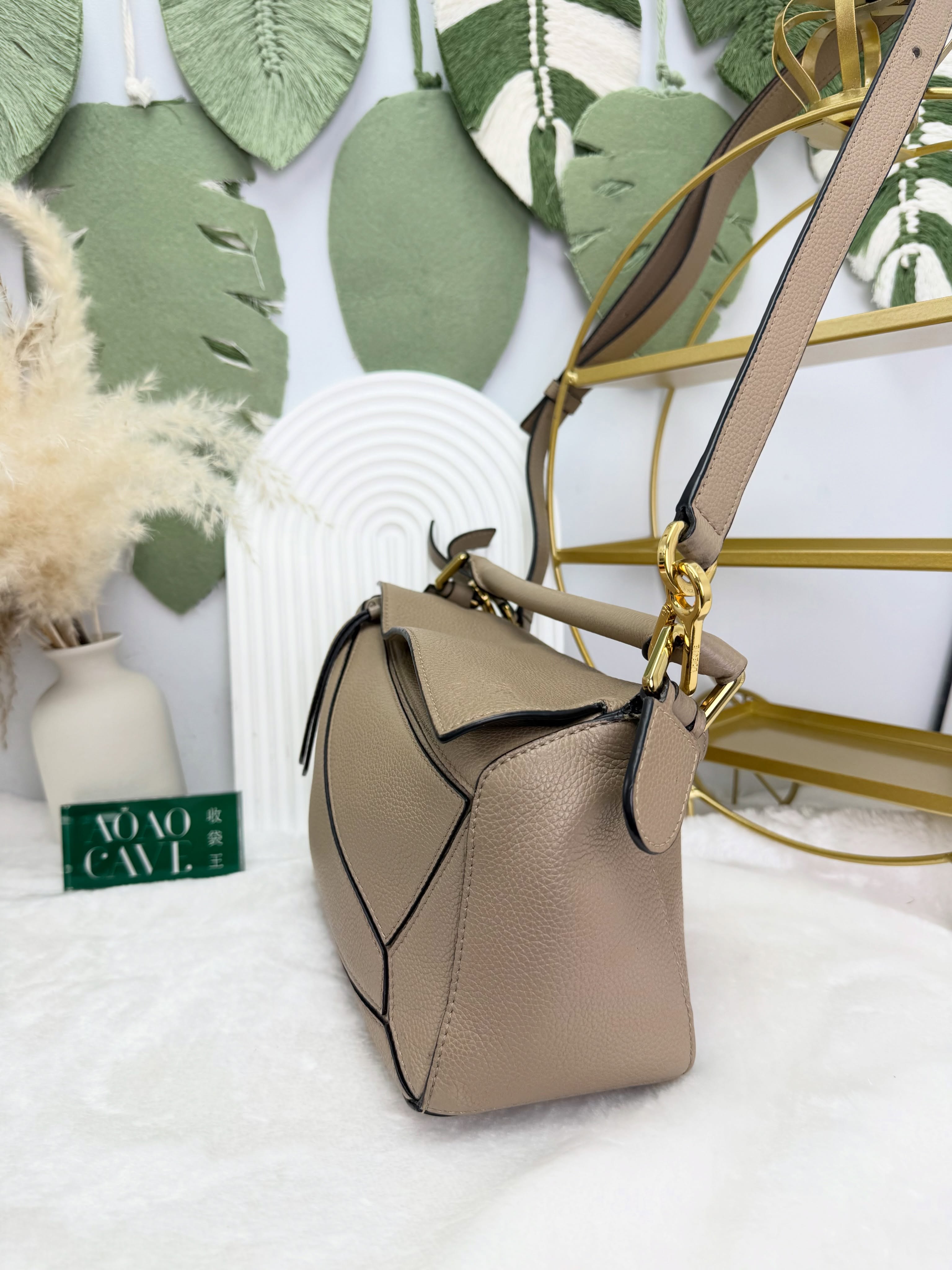 Loewe✨PRE OWNED 💥Small Puzzle沙金色 手提單肩斜肩包🤎