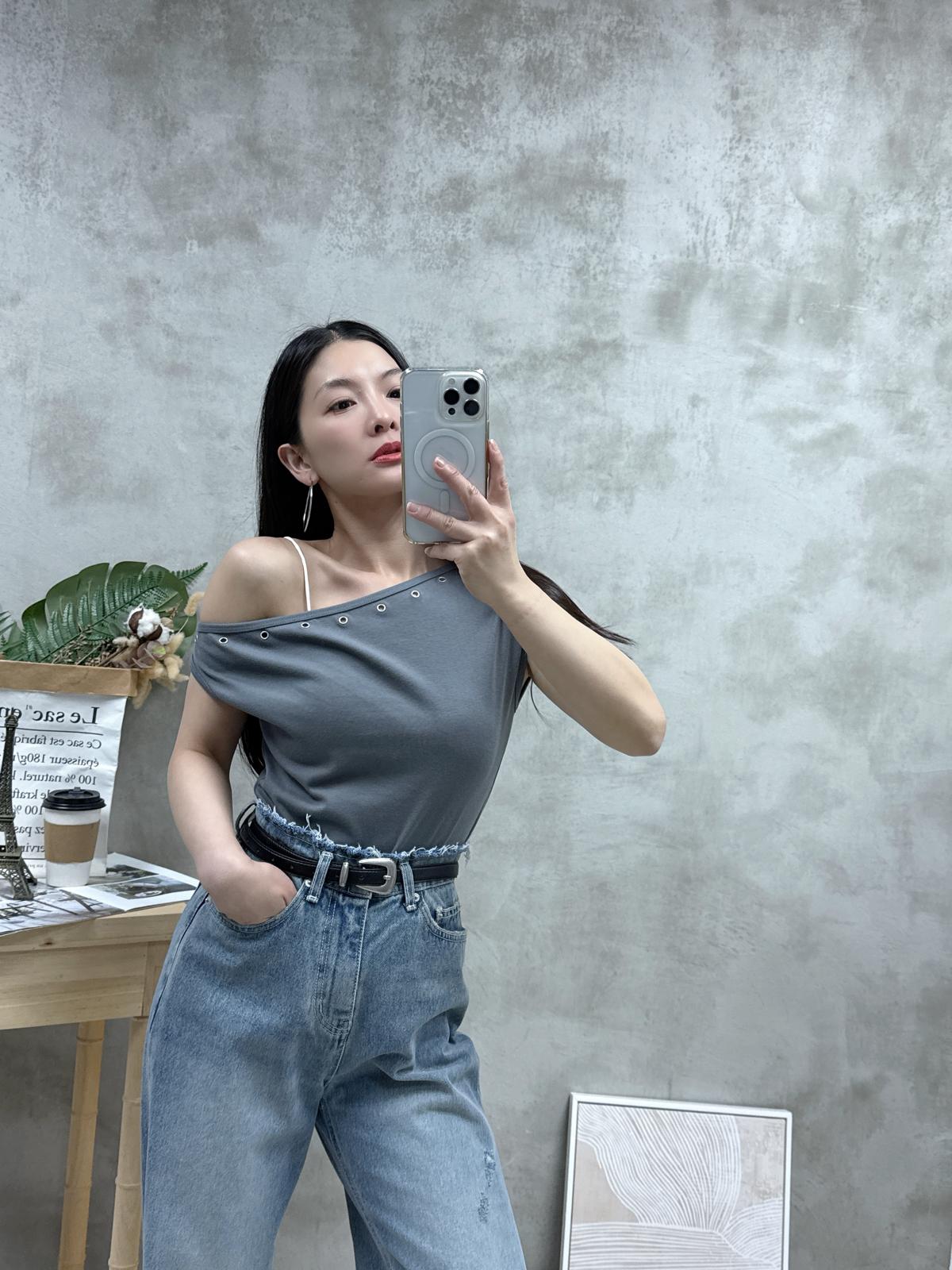 G15 斜膊鍋釘棉質Top