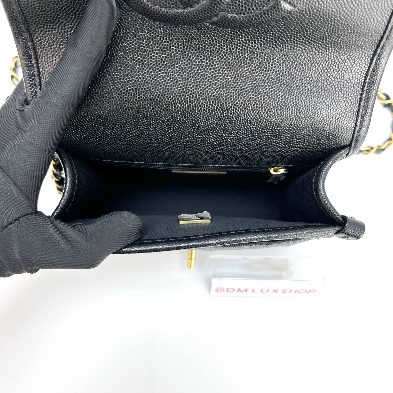 Chanel Black Caviar 25B Lucky Clover Top Handle Flap Bag GHW (Microchip)