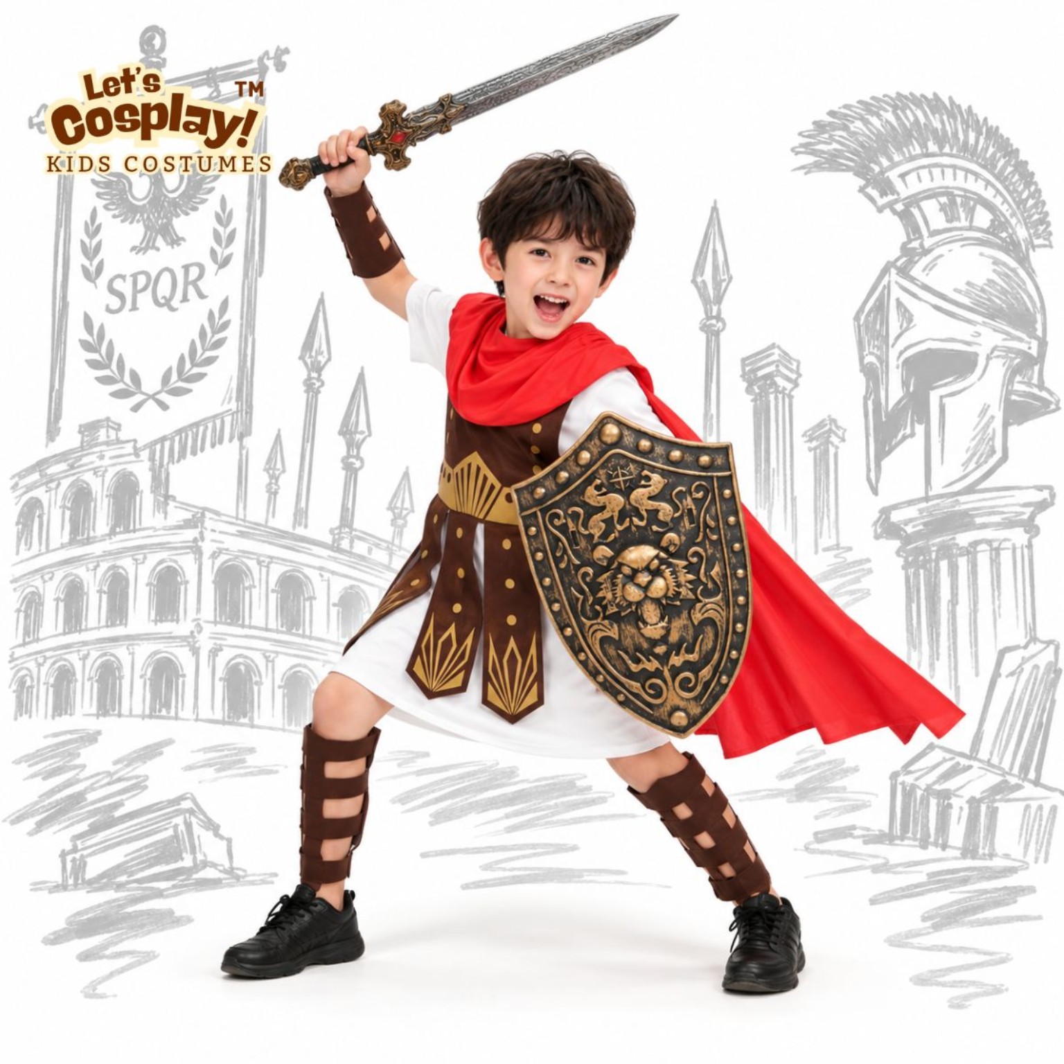 兒童羅馬勇士服裝 Roman Warrior Costume 劍盾角色扮演 International Day 萬聖節 Lets Cosplay COS1265