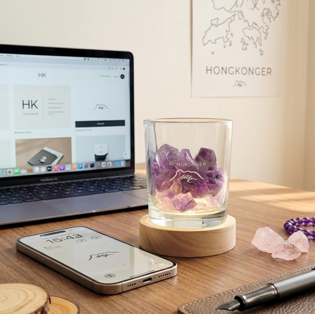 【稜鏡心靈】HONGKONGER 天然水晶擴香感官燈 (USB 實木發光底座套裝)