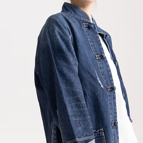 深藍仿古牛仔唐裝外套
