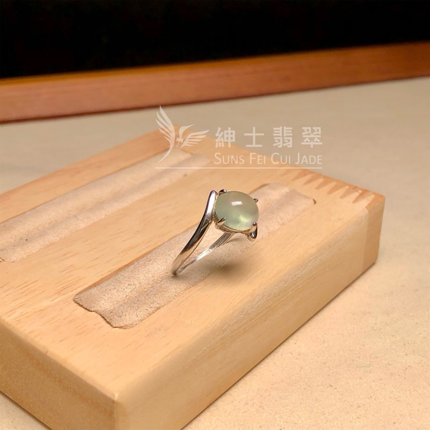 晴水蛋面銀鑲開口戒 YM00131