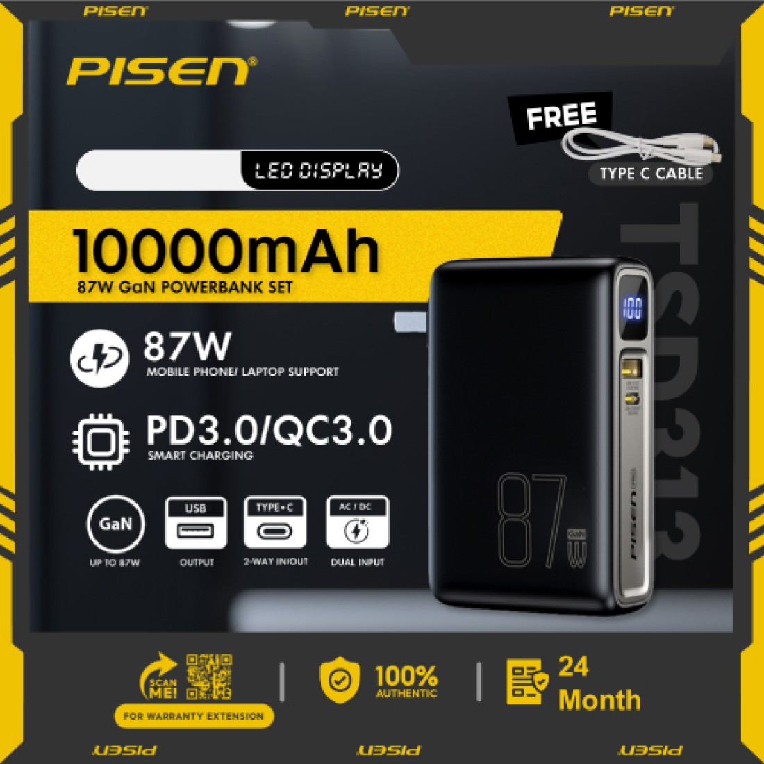 Pisen Pro 87W Powerbank GaN 10000mAh and Charger 2 in 1