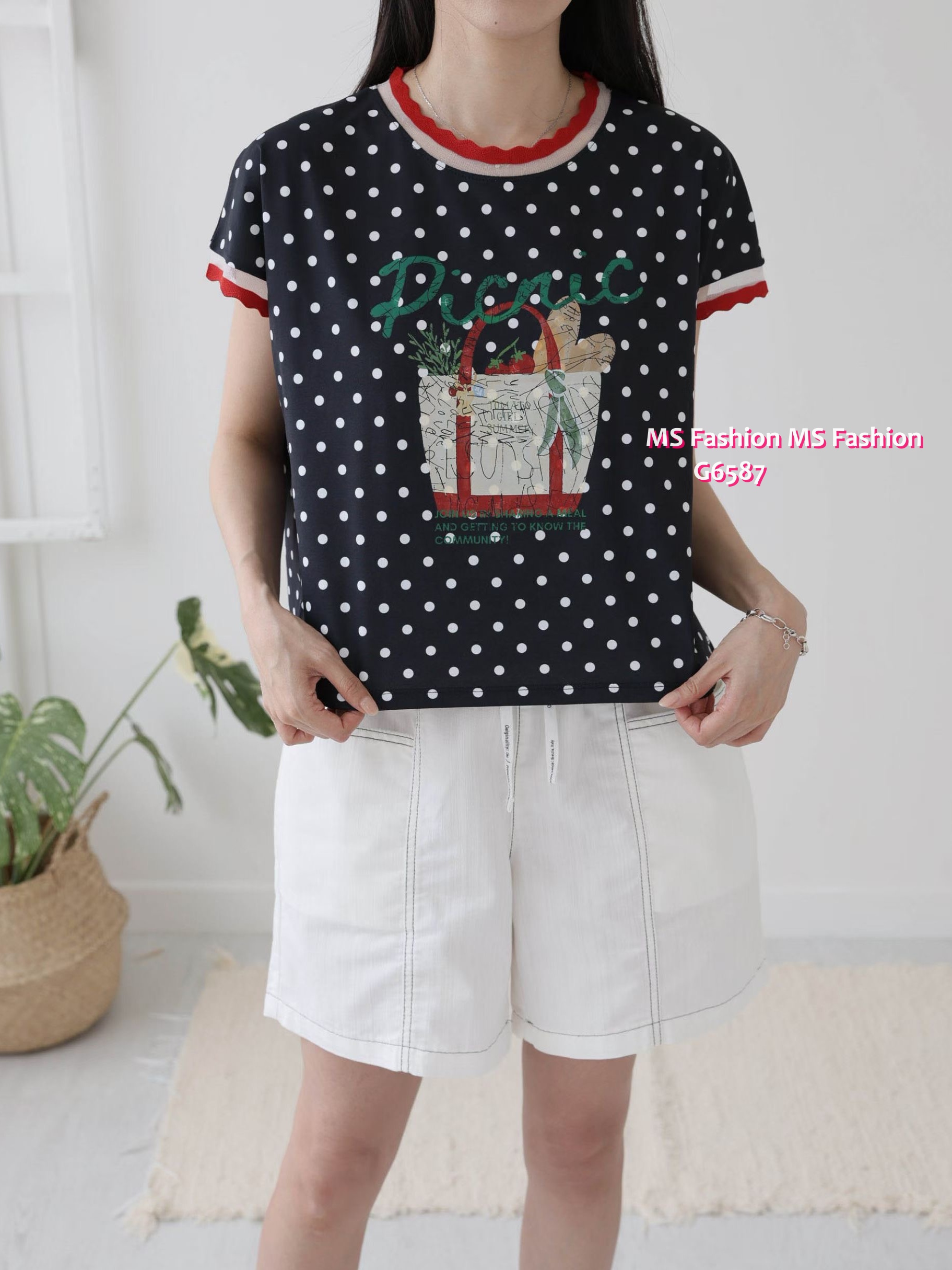 G6587 靚print波點top