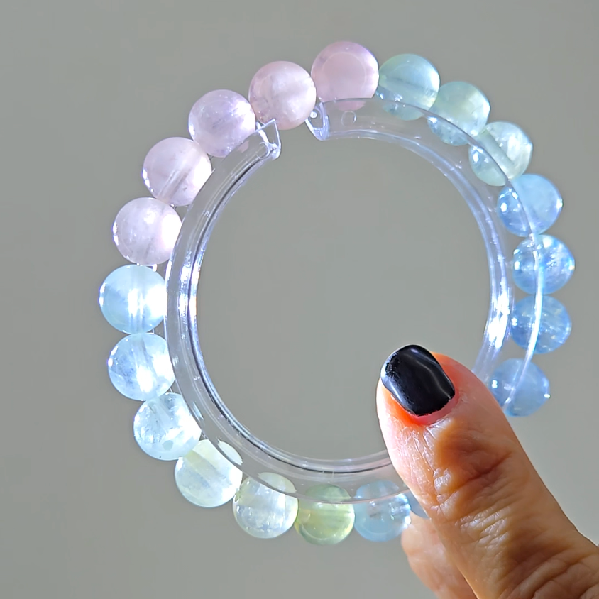 Morganite bracelets with 9mm beads in pink, blue, and green - MGN21