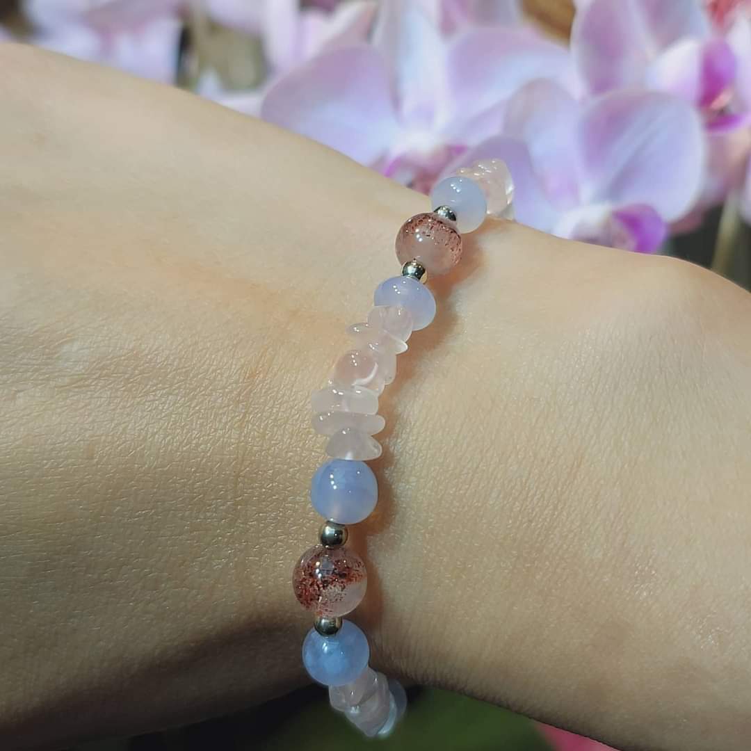 超級7粉紅晶藍玉髓手鏈