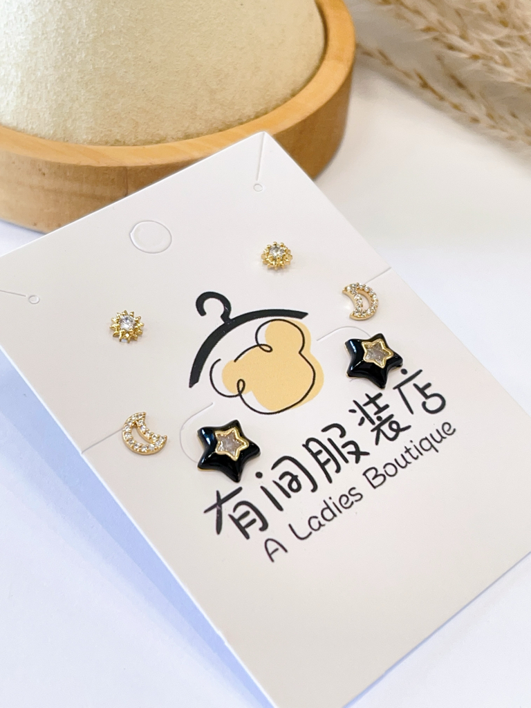 甜酷星月耳环套装⭐🌙