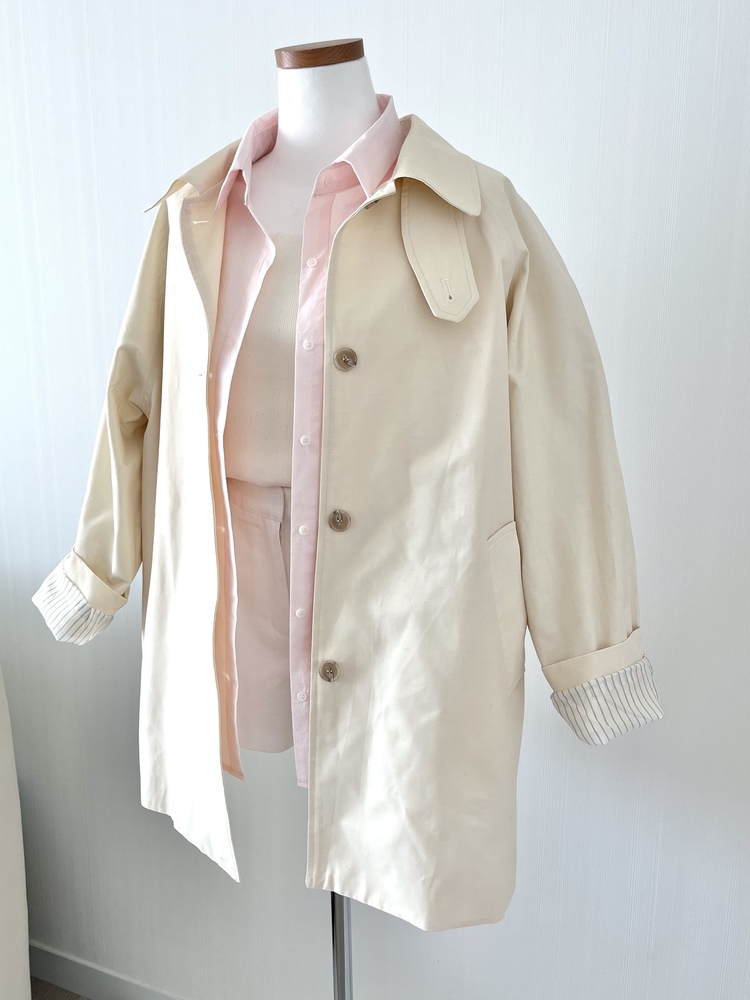 Stripe-Lined Relaxed Trench Coat (Cream)