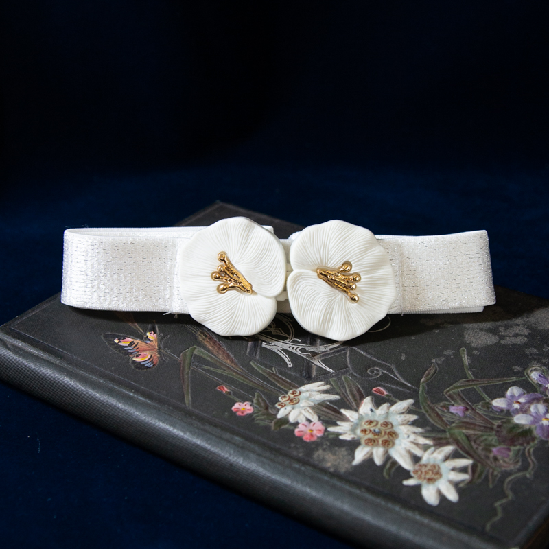 (Last Batch)Vintage Elegant White Flower head Belt - Beige/White/Grey/Pink