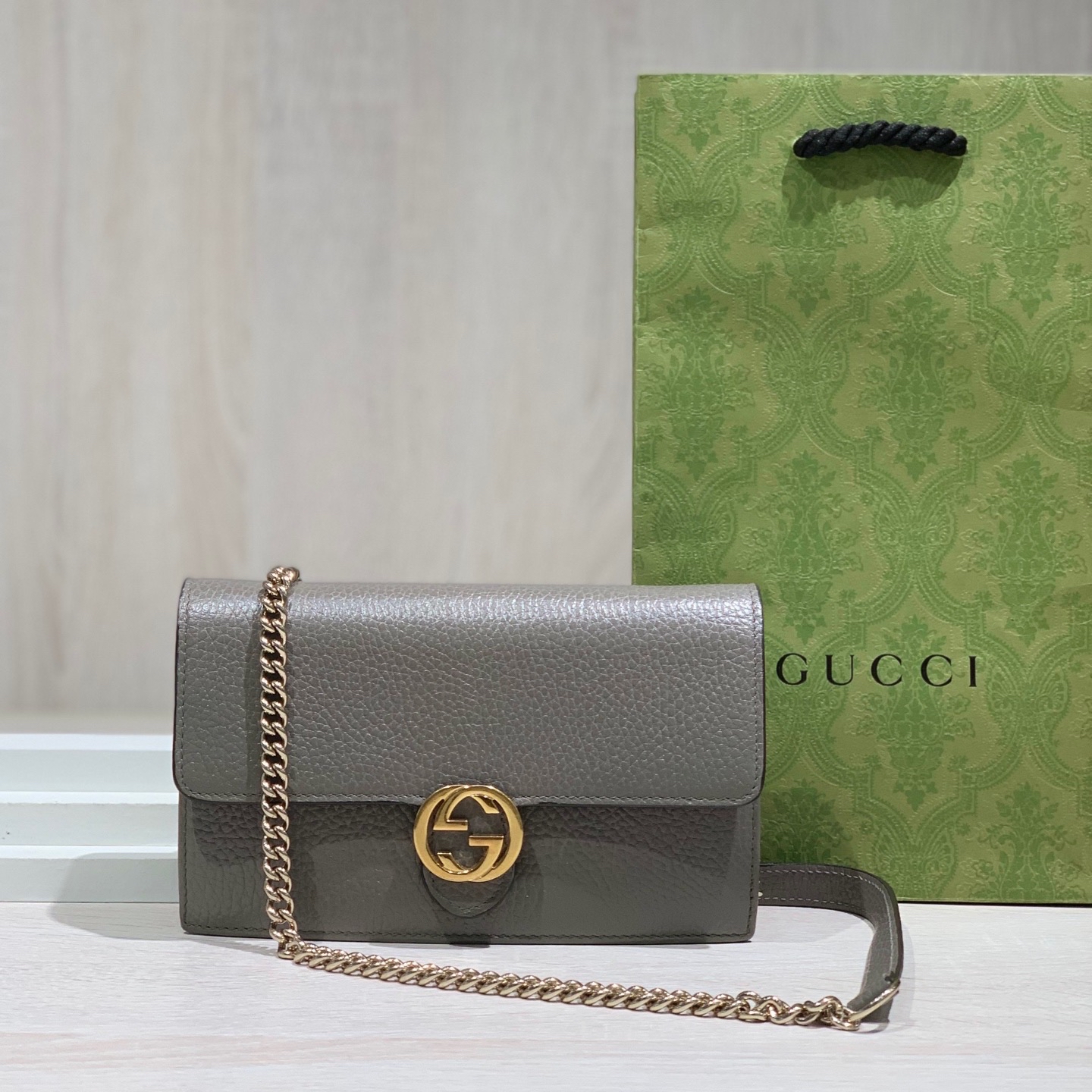 【預訂貨品】Gucci雙G灰色牛皮woc