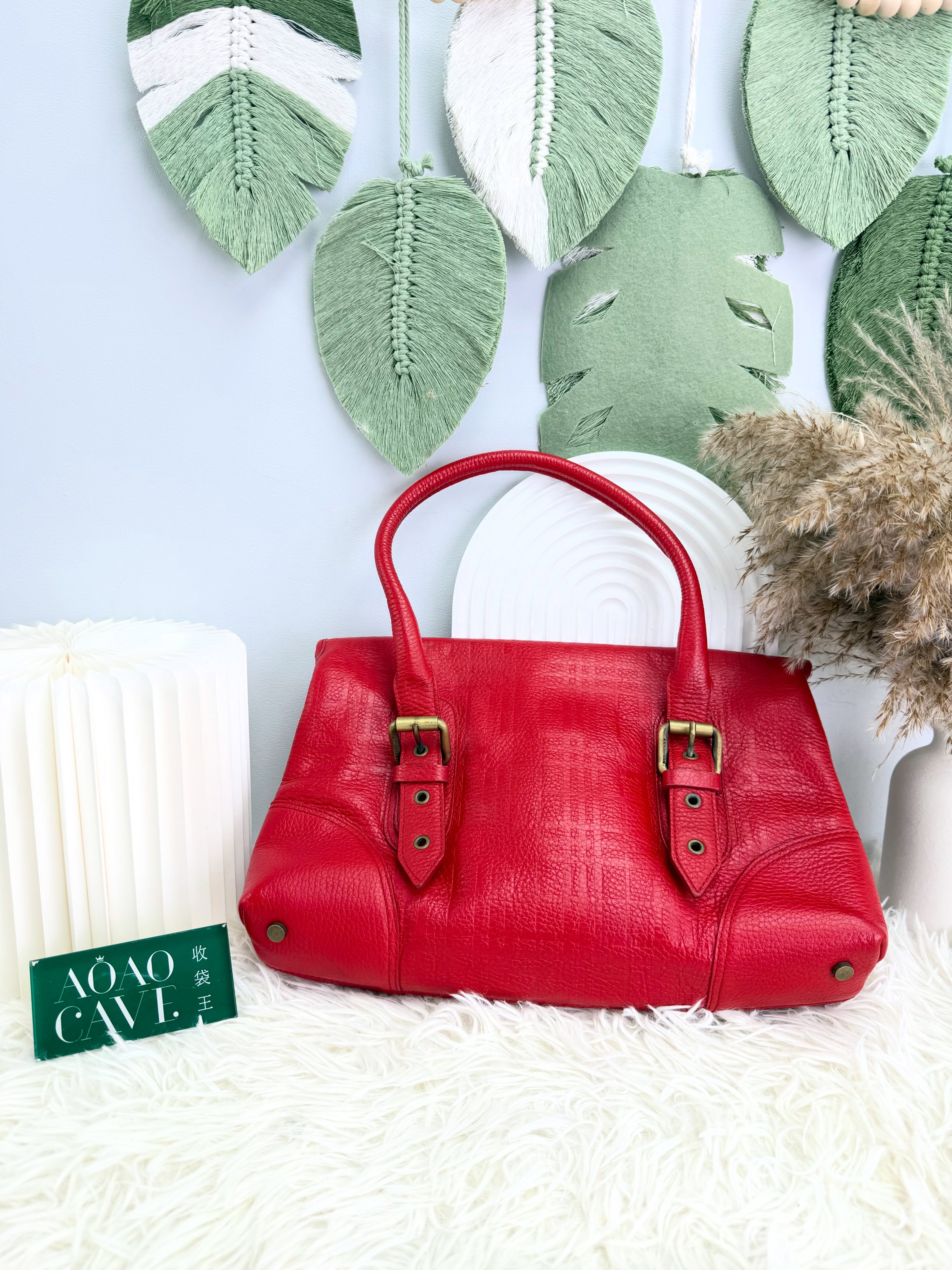 Burberry 👜 PRE OWNED 🛍️紅色中古Knight Bag❣️