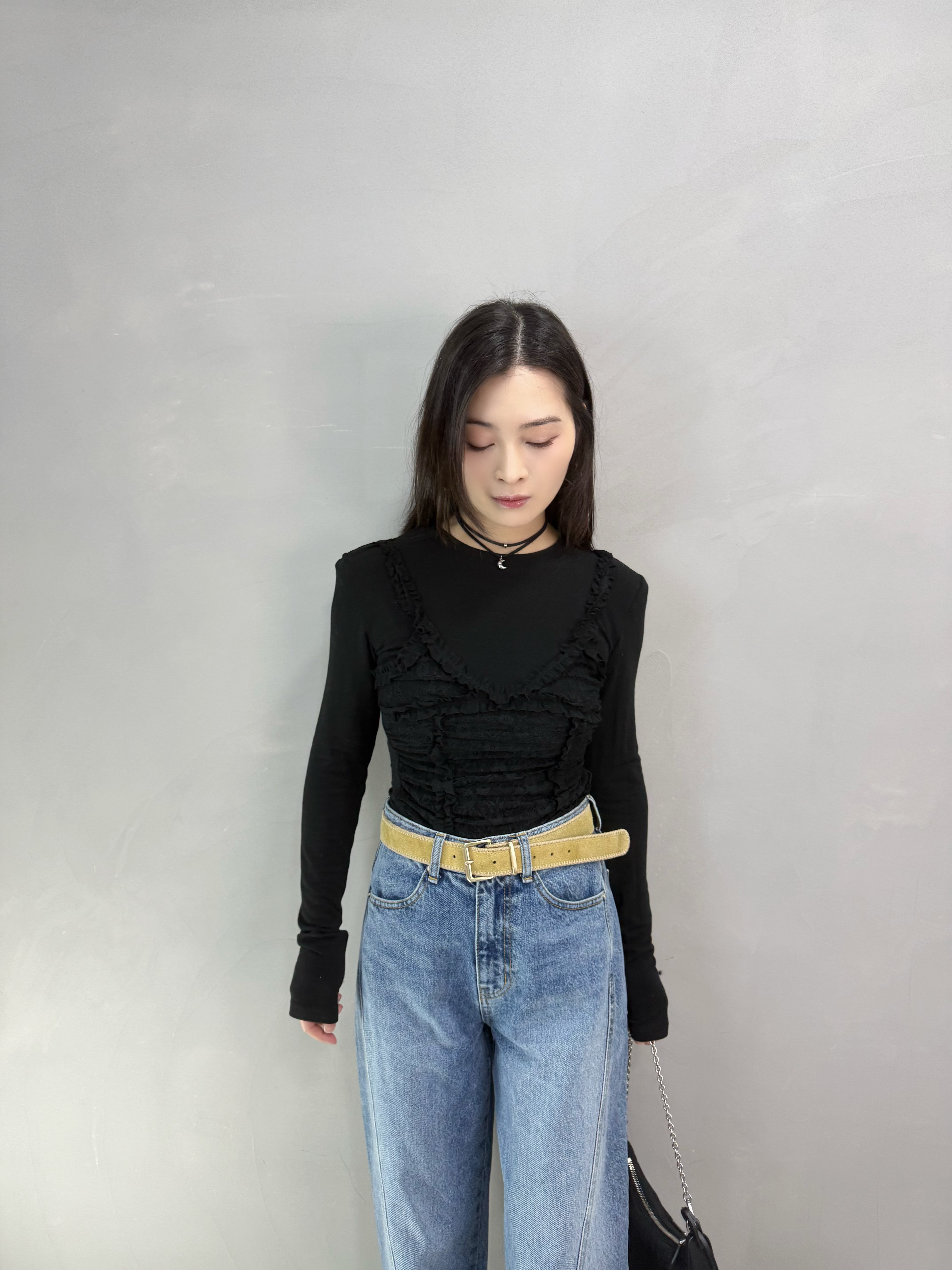 G61 假兩件lace top