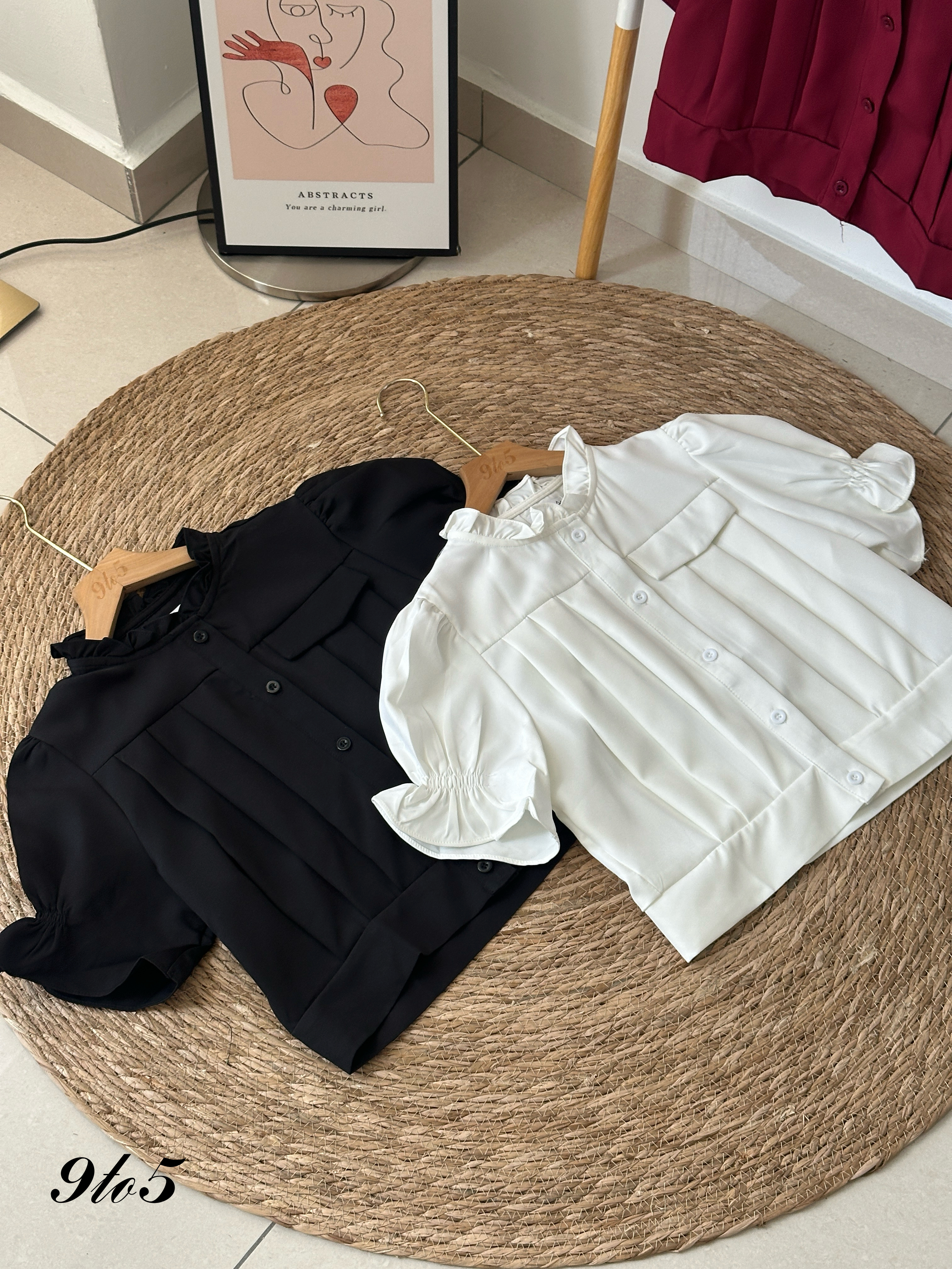 T3986 Puff Sleeve Ruffle Collar Top - 3 Colors 