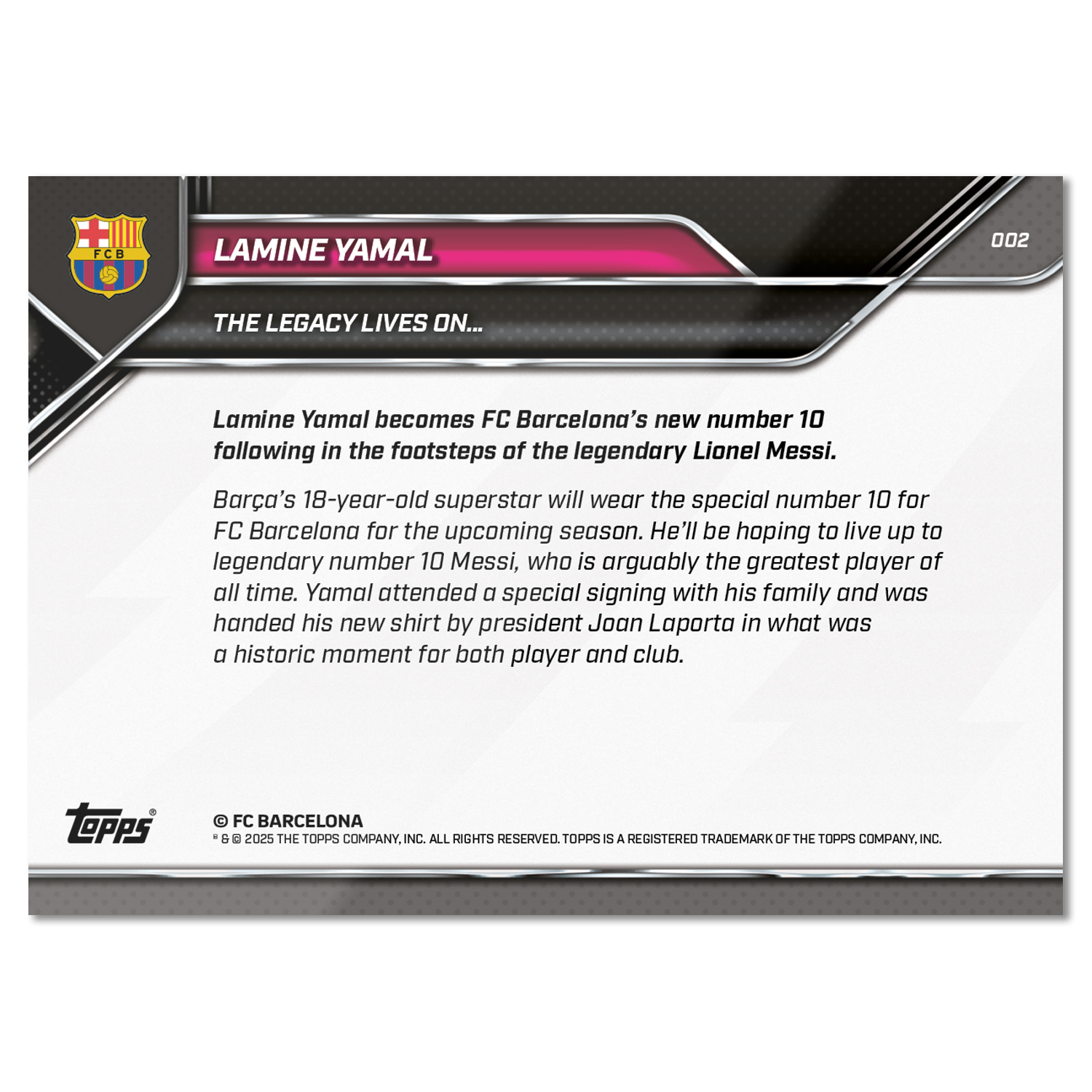 Lamine Yamal - 2025 FC Barcelona Topps NOW® #2 接棒巴塞10號紀念卡｜PR 76,476