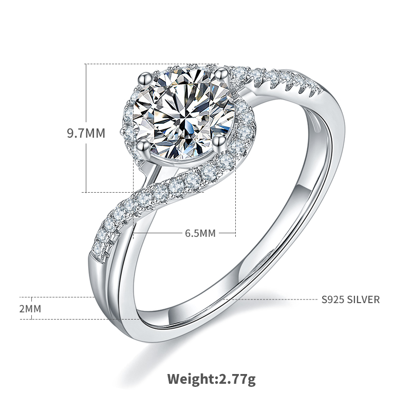 天使之眼S925銀鍍白金莫桑鑽女戒1克拉D級