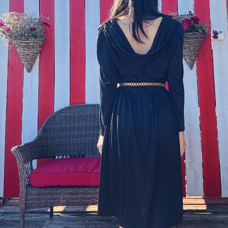 Vintage 1980s Little Black Dress with Back Drape Detail(MT2528)