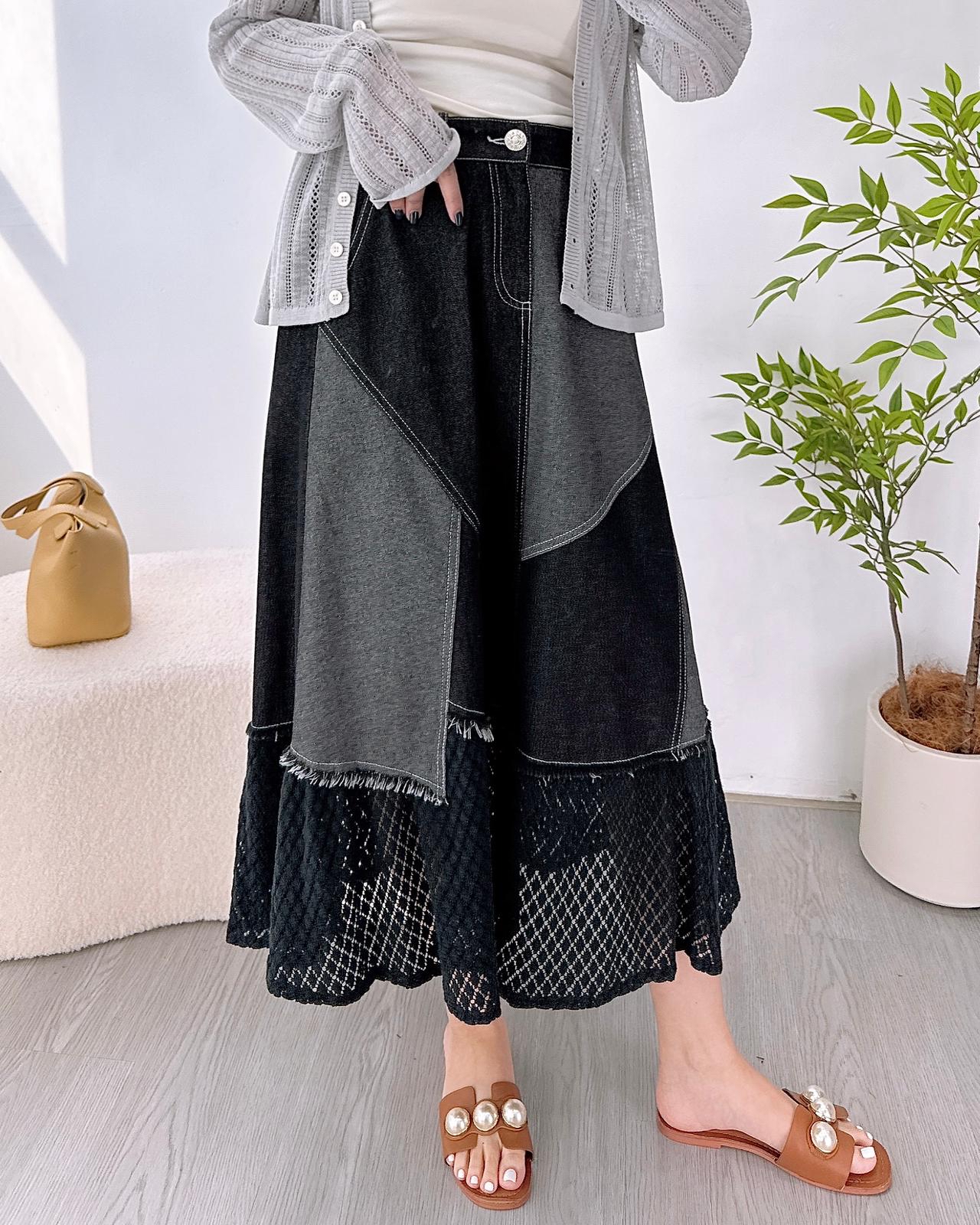 重工高質通花拼牛仔半截裙 2色