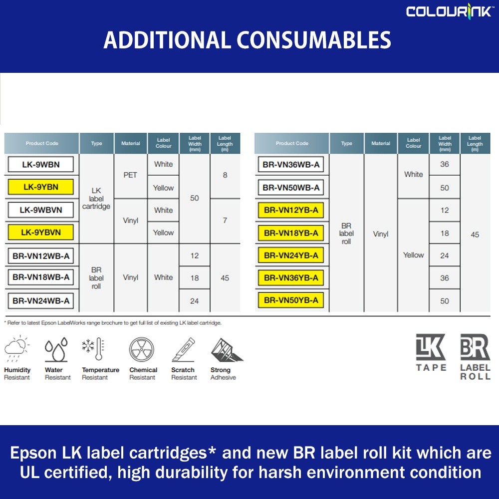 Epson LabelWorks LW-Z5010BA up to 50mm Bulk Roll Industrial Label Sticker LW-1000P PT-P900w PT-P950NW PT-H110 D210 H110