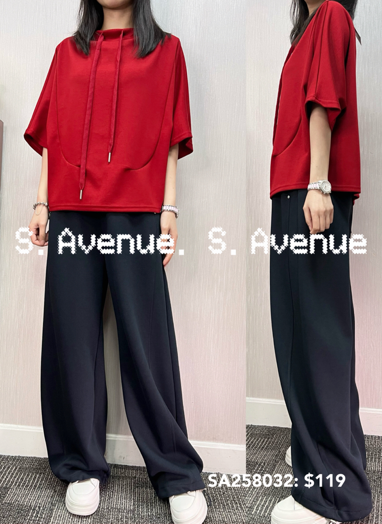 SA258032: 5分袖領有繩少少蝙蝠top